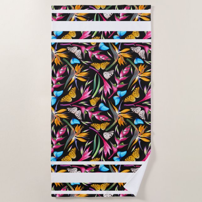 Tropical Orchids And Butterflies Beach Towel (Front)