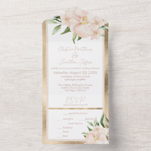 Tropical Orchids and Plumeria Flowers on Gold All In One Invitation