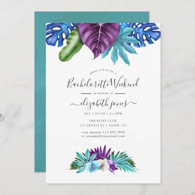Tropical Orchids Geometric Bachelorette Weekend Invitation (Front/Back)