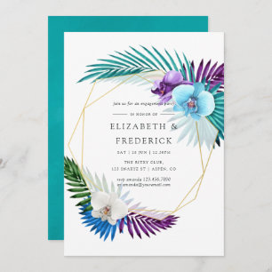 Tropical Orchids Geometric Engagement Party Invitation
