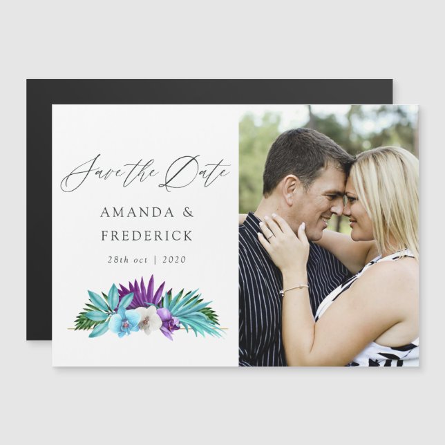 Tropical Orchids Geometric Save the Date Magnetic Invitation (Front/Back)