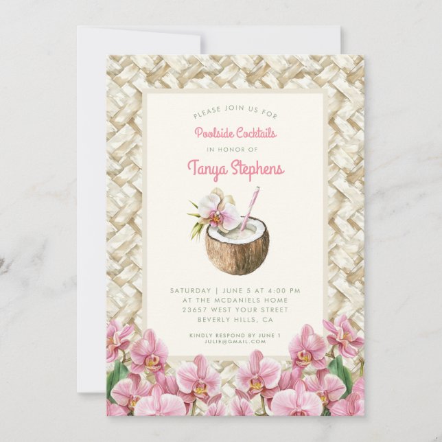 Tropical Orchids with Pina Colada | Pool Party  Invitation (Front)