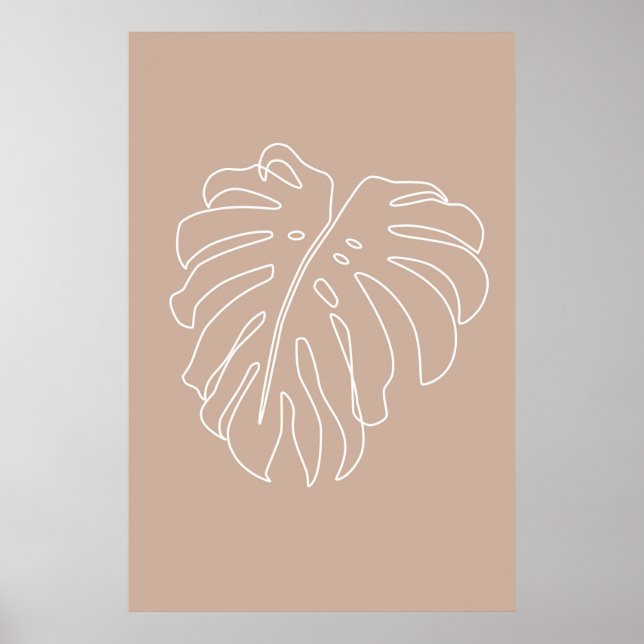 Tropical outline drawing. Monstera leaf Poster (Front)