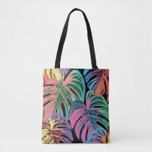 Tropical painted palm leaves tote bag