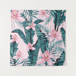 Tropical painting, palm, banana leaf tapestry