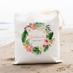 Tropical palm and floral Personalized Bridesmaid Tote Bag