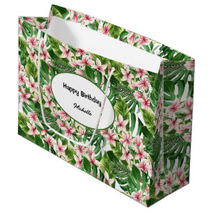 Tropical Palm And Plumeria Flowers Large Gift Bag