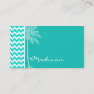 Tropical Palm; Aqua Colour Chevron Business Card