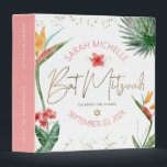 Tropical Palm Bat Mitzvah Gold Script Keepsake Binder<br><div class="desc">Let your favourite Bat Mitzvah be proud, rejoice and celebrate her milestone with this stunning keepsake scrapbook memory album. Stylish, stunning, colourful, tropical watercolor birds of paradise flowers, faux gold handwritten script, Star of David and glitter dots, along with dark rose pink and grey modern sans serif type, overlay a...</div>