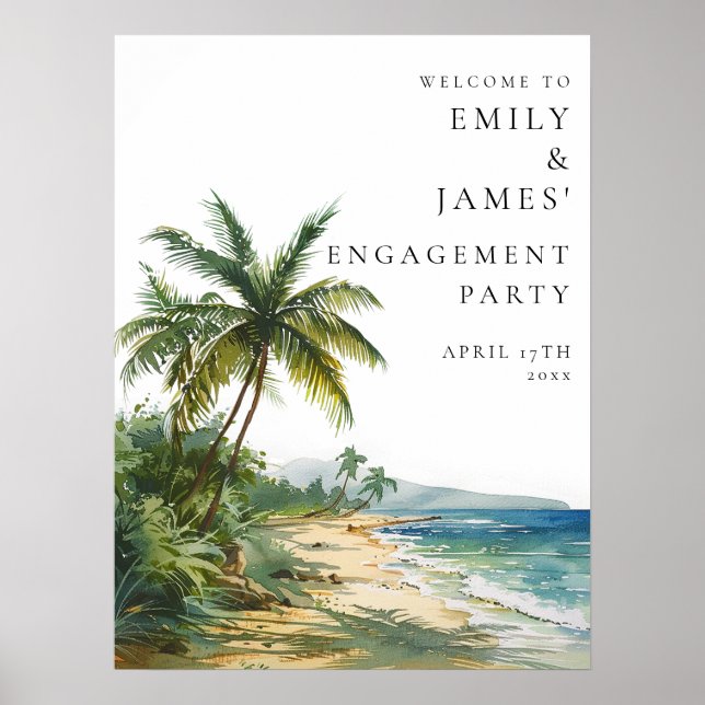 Tropical Palm Beach Engagement Party Welcome Sign (Front)