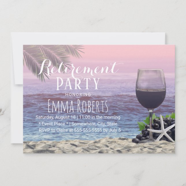 Tropical Palm Beach Wine Retirement Party Invitation (Front)