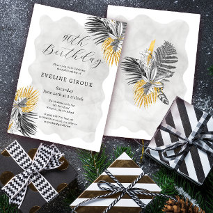 Tropical Palm Black White Gold 90th Birthday Invitation