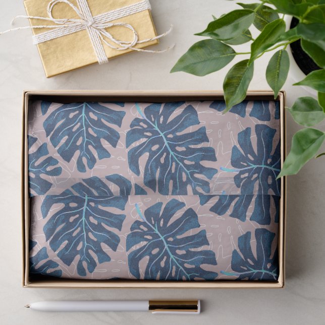 Tropical Palm Blue Grey Tissue Paper (Gift)
