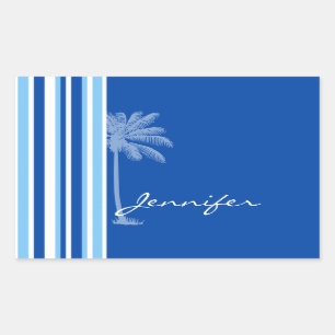 Tropical Palm; Blue & White Stripes Sticker