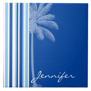 Tropical Palm; Blue & White Stripes Tile