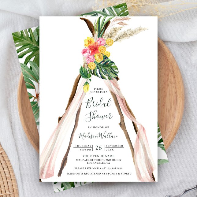 Tropical Palm Boho Triangle Arch Bridal Shower Invitation (Creator Uploaded)