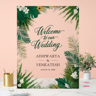 Tropical Palm Botanical Fern Wedding Welcome Acrylic Sign