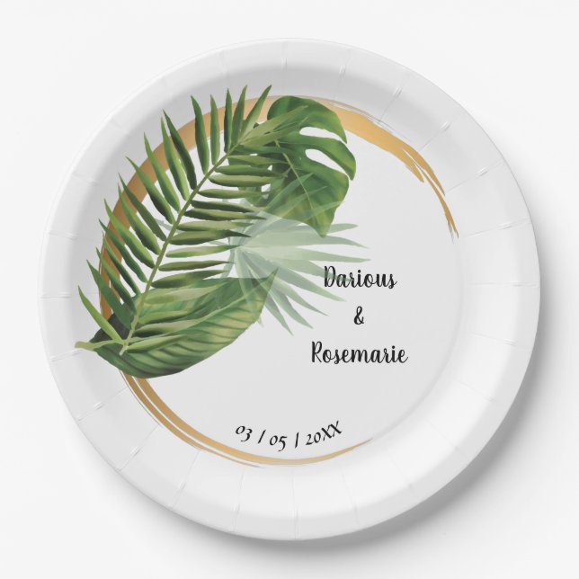 Tropical Palm Bridal Wedding Reception Paper Plate (Front)