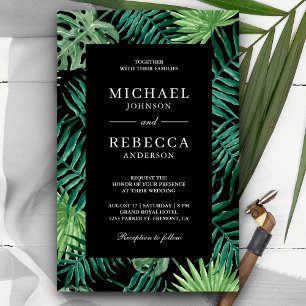 Tropical Palm Budget Black Wedding Invitation