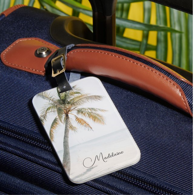 Tropical Palm Coastal Beach Scene Luggage Tag (Creator Uploaded)