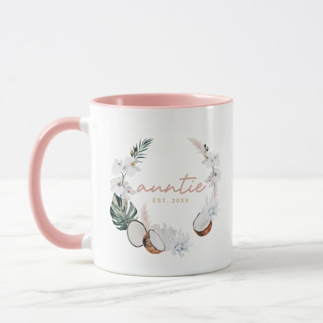 Tropical Palm Coconut Pink Pampas Auntie Mug (Left)