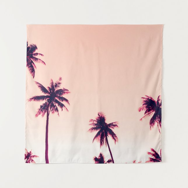 Tropical palm coconut trees on sunset sky nature b tapestry (Front)