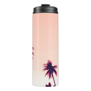 Tropical palm coconut trees on sunset sky nature b thermal tumbler