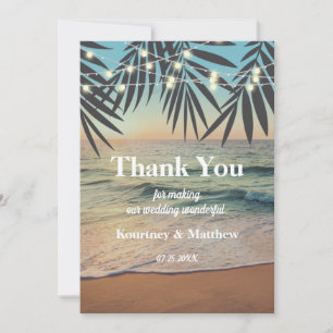 Tropical Palm Custom Wedding Beach String Lights Thank You Card