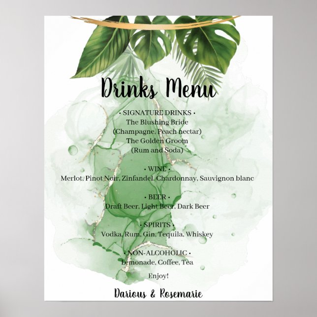 Tropical Palm Drinks Menu Wedding Sign (Front)