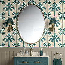 Tropical Palm Escape - Green, Beige - Coastal