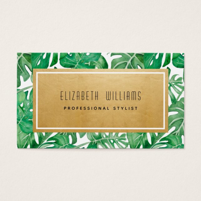 Tropical Palm Feuille Gold Stylist Carte de visite (Devant)