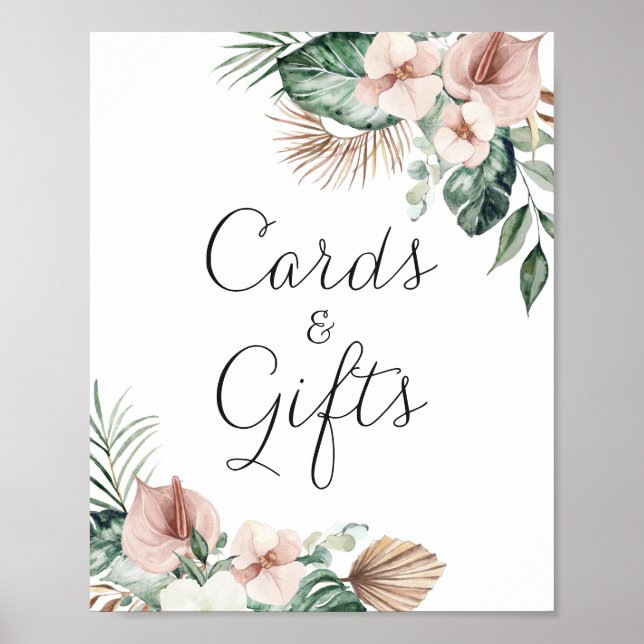 Tropical Palm Floral Blush Wedding Cards And Gifts Poster (Front)