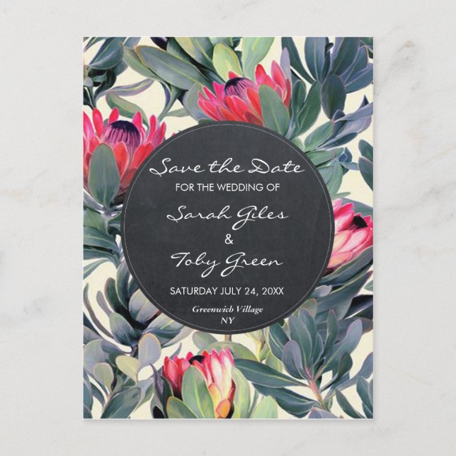 tropical palm floral save the date postcard (Front)