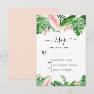 Tropical Palm Floral Watercolor Wedding RSVP Invitation