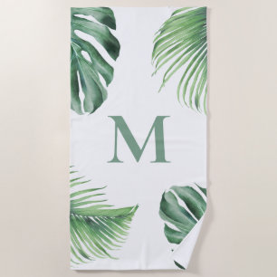 Tropical Palm Foliage Greenery Monogram Beach Towel