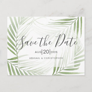 Tropical Palm Foliage Sage Green Save the Date Postcard