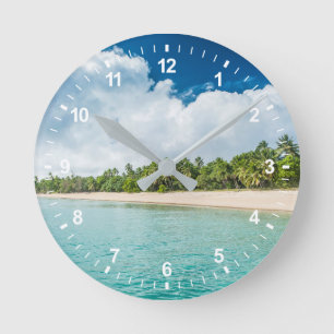 Tropical Palm Fringed Beach Round Clock