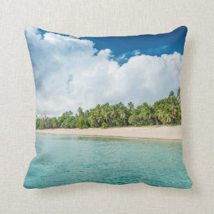 Tropical Palm Fringed Beach Throw Pillow