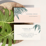 Tropical Palm Frond Colorblock Business Card<br><div class="desc">Chic tropical business cards feature a colorblock stripe background in icy greyed aqua with a cluster of jasper green palm tree leaves blooming from the corner. Personalize with your name and business name, title or occupation. Add your full contact details to the back in a chic mix of modern sans...</div>