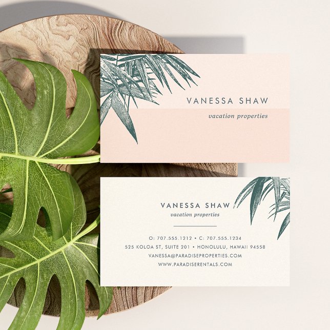 Tropical Palm Frond Colorblock Business Card (Creator Uploaded)