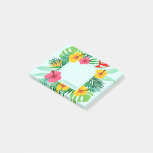 Tropical Palm Frond Hawaiian Flowers Personalized Post-it Notes