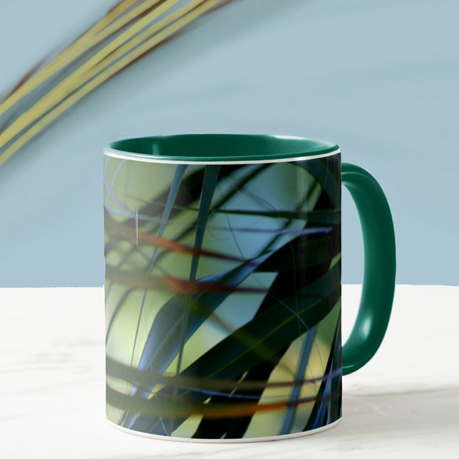 Tropical Palm Fronds Abstract Green Blue Yellow Mug (Creator Uploaded)