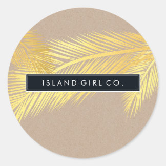 TROPICAL PALM FRONDS cute gold foil bold kraft Classic Round Sticker