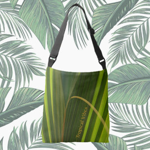 Tropical Palm Fronds Green Striped Personalized Crossbody Bag
