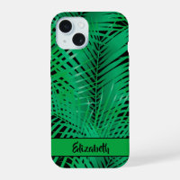 Tropical Palm Fronds on Black Personalized Name