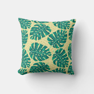 Tropical Palm Green Beige Throw Pillow
