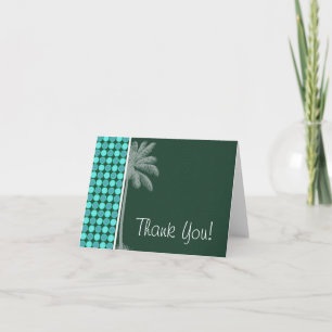 Tropical Palm; Green & Turquoise Polka Dot Thank You Card