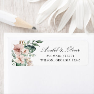 Tropical Palm Greenery Blush Floral Return Address