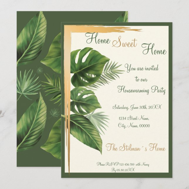 Tropical Palm Housewarming Party Invitation (Front/Back)