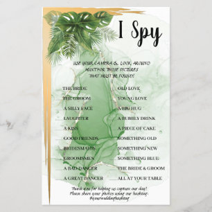 Tropical Palm I Spy Wedding Reception Game Card